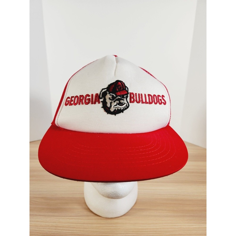 Vtg Georgia Bulldogs‎ Mesh Foam Snapback Trucker Cap Hat Embroidered Red White